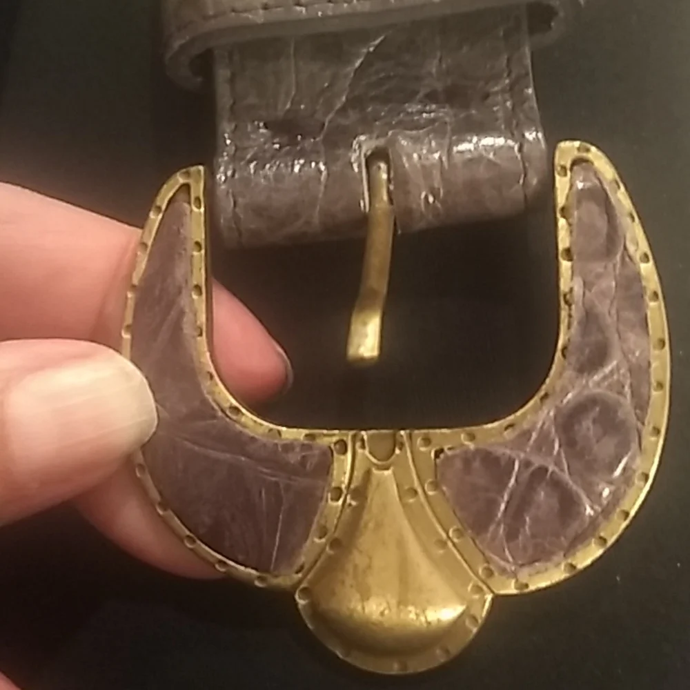 - - Manzoor leather grayish brown croc belt.